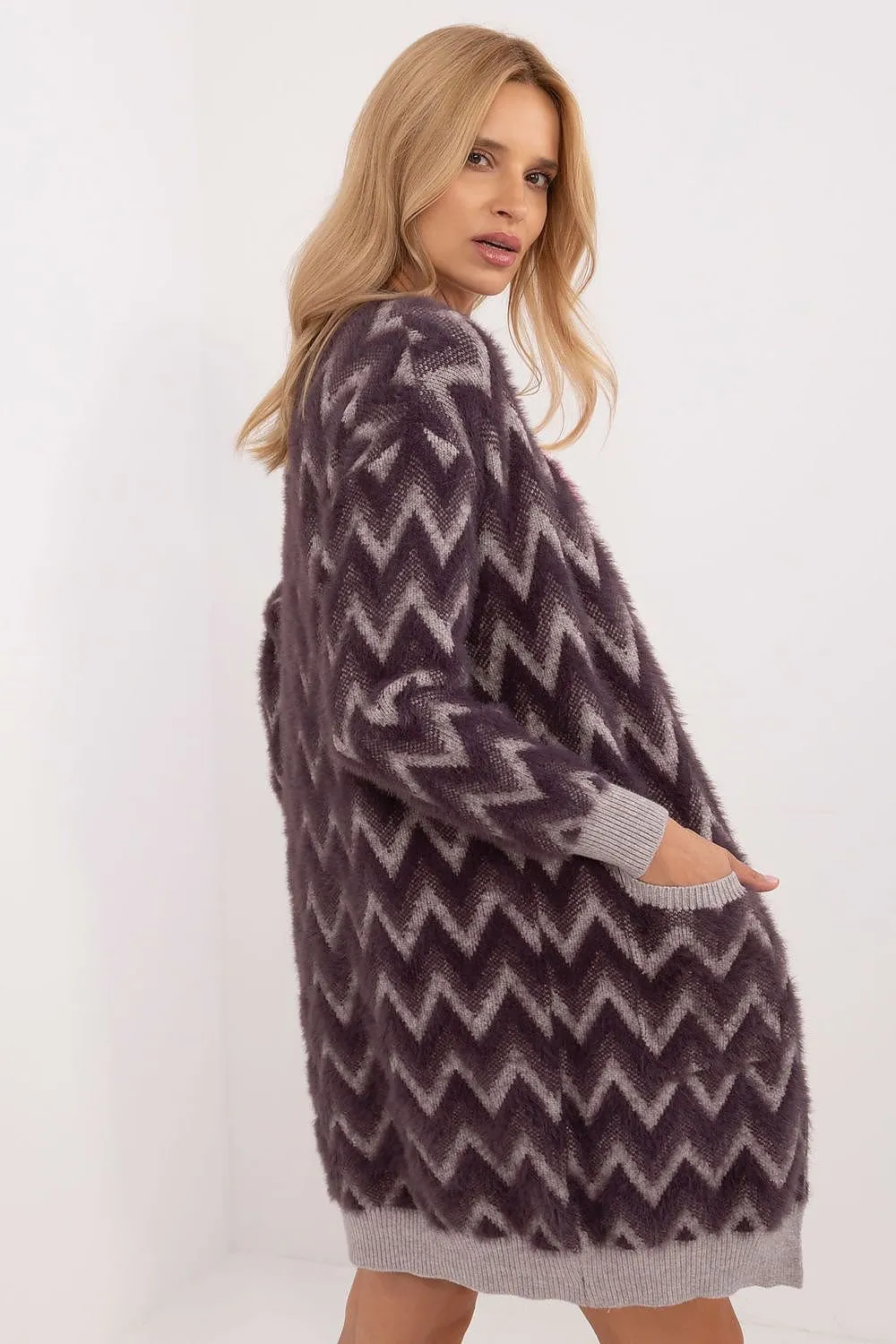 AT Wave Stripe Fuzzy Knit Cardigan