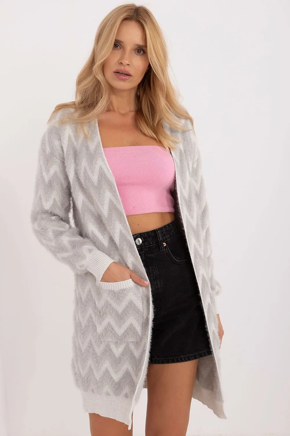 AT Wave Stripe Fuzzy Knit Cardigan