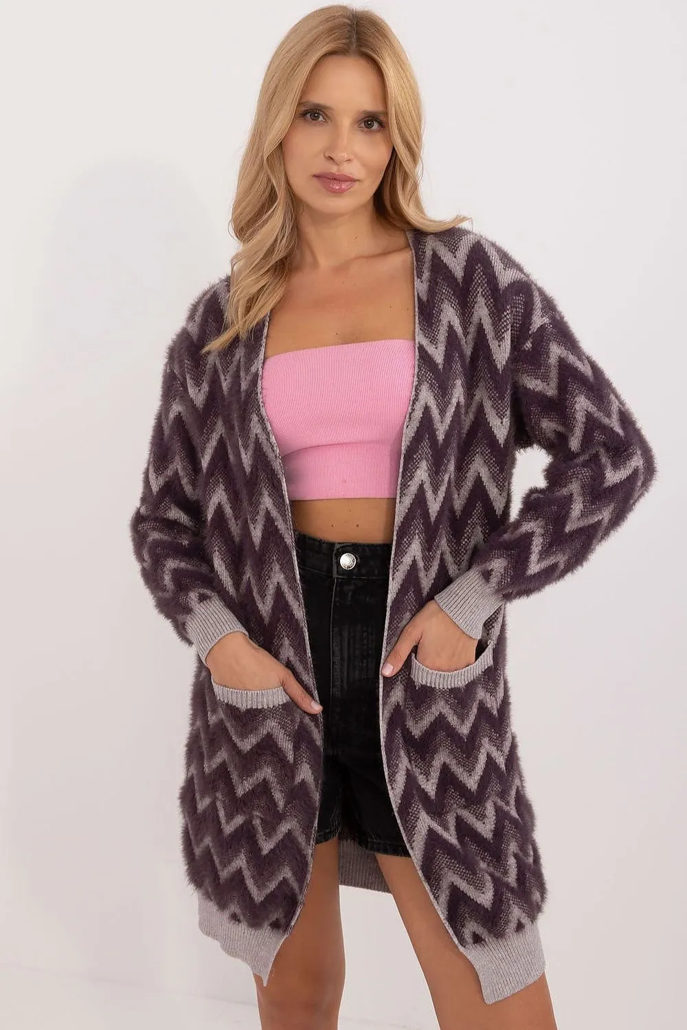 AT Wave Stripe Fuzzy Knit Cardigan