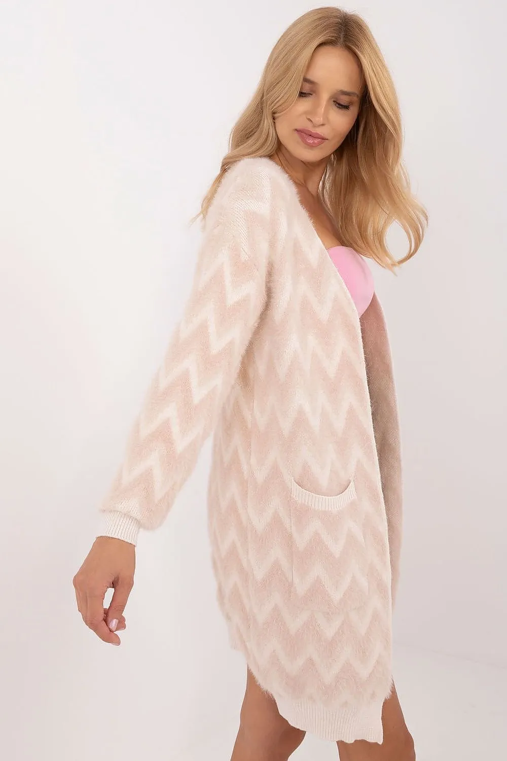 AT Wave Stripe Fuzzy Knit Cardigan