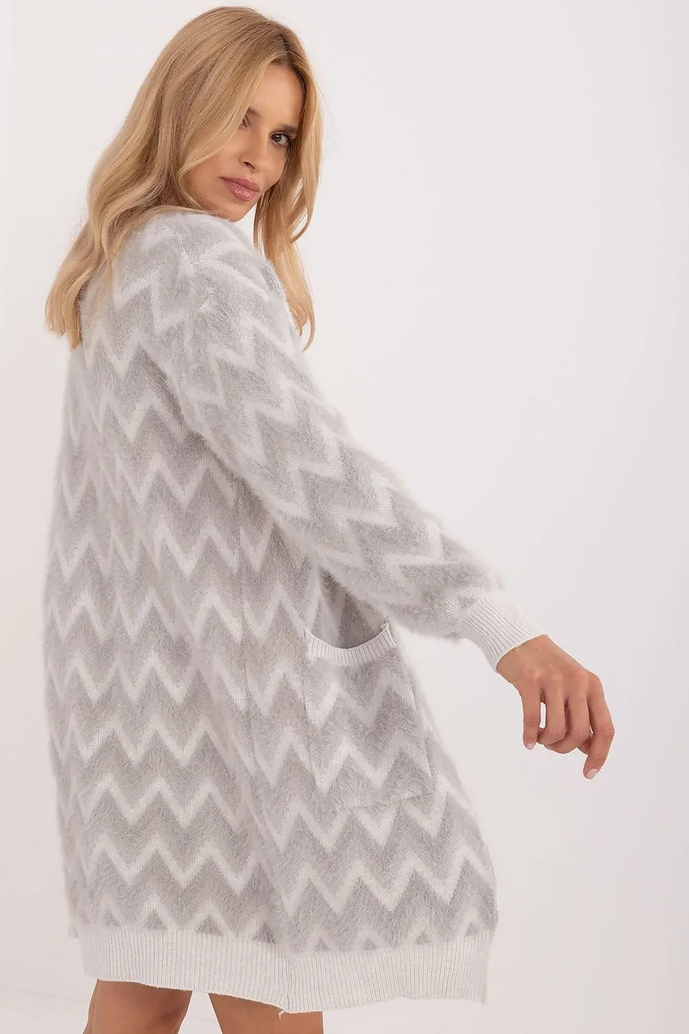 AT Wave Stripe Fuzzy Knit Cardigan