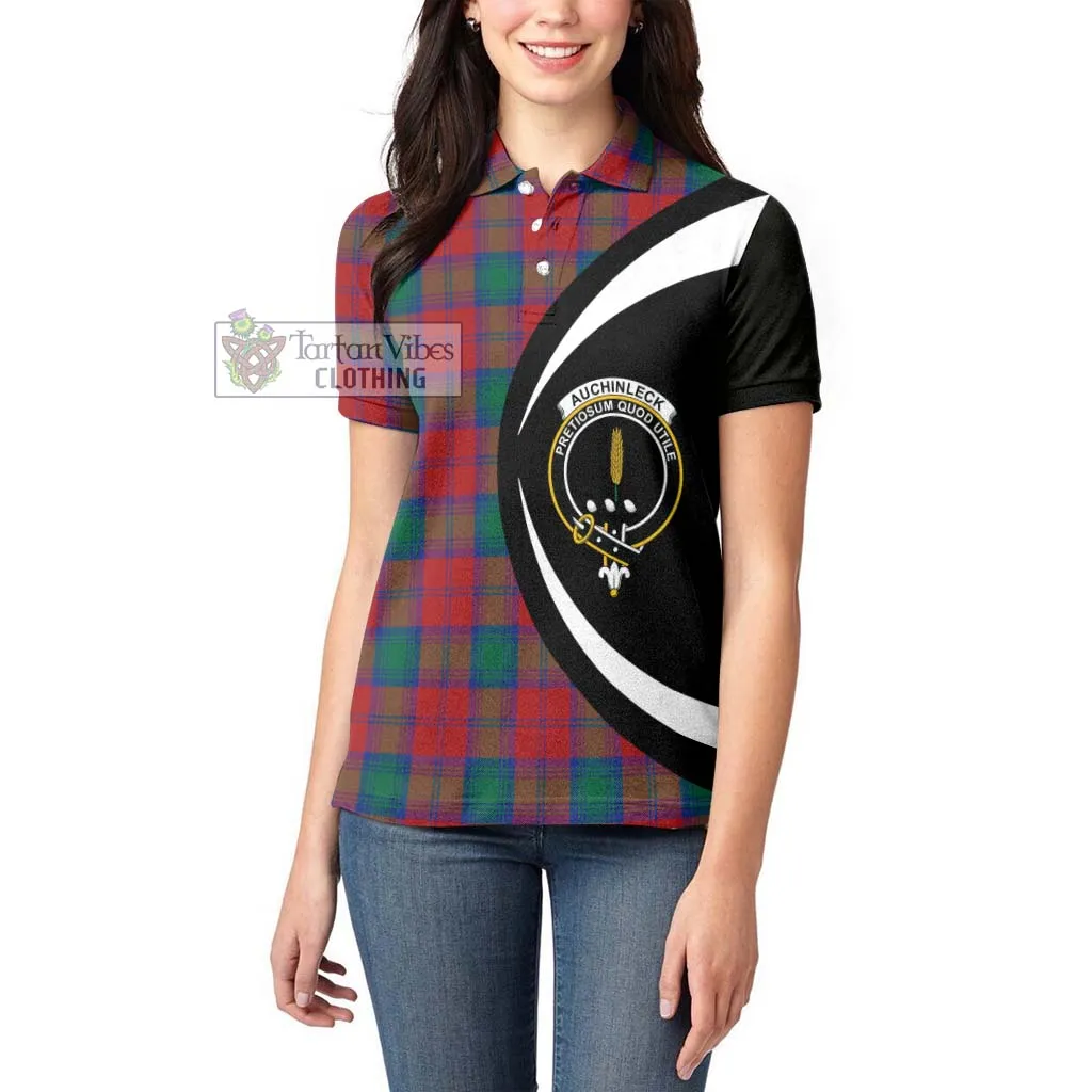 Auchinleck (Affleck) Tartan Women's Polo Shirt with Family Crest Circle Style