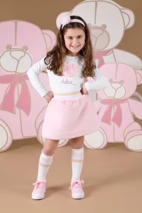 AW24 A Dee Girls Sisi Pink Faux Fur Skirt Set