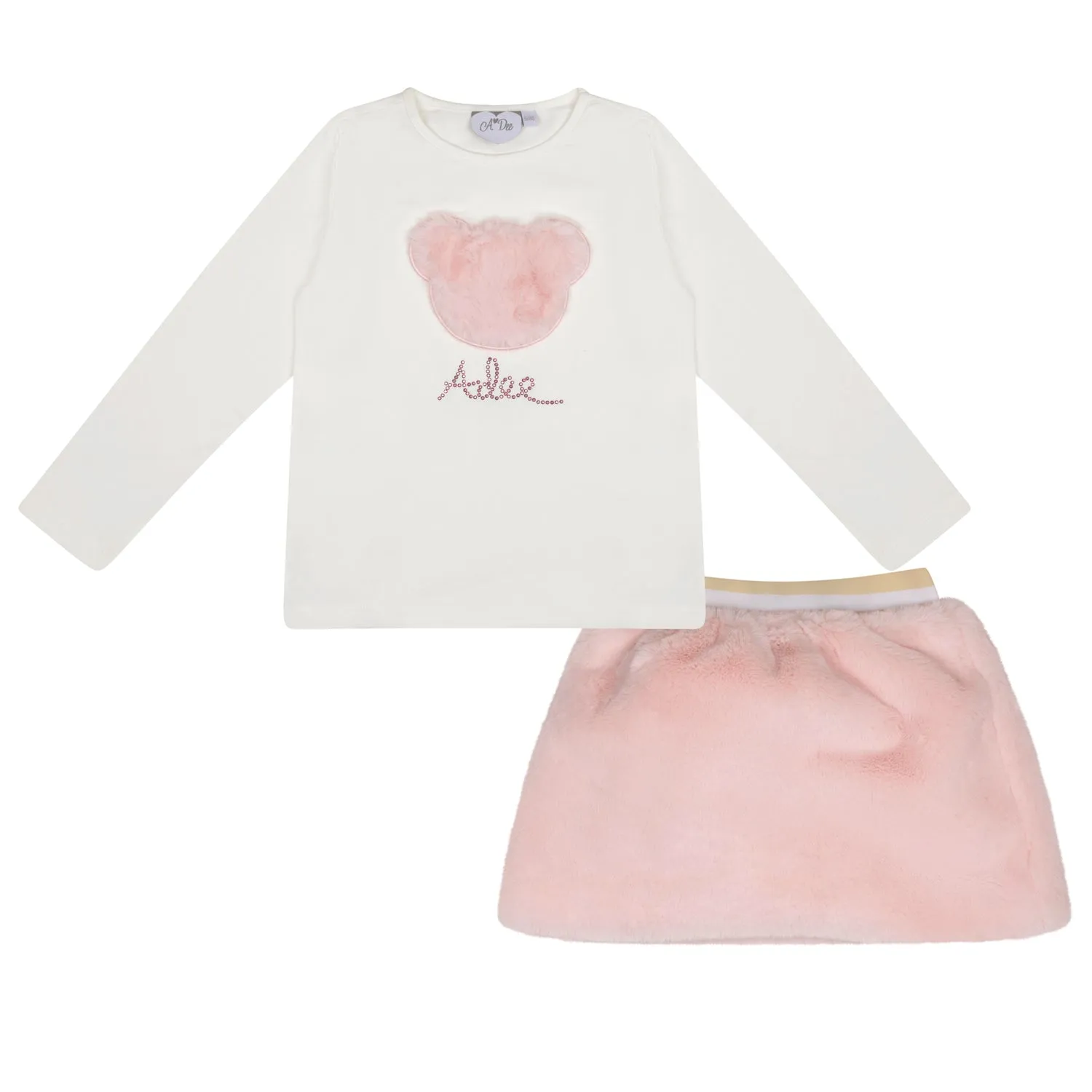 AW24 A Dee Girls Sisi Pink Faux Fur Skirt Set