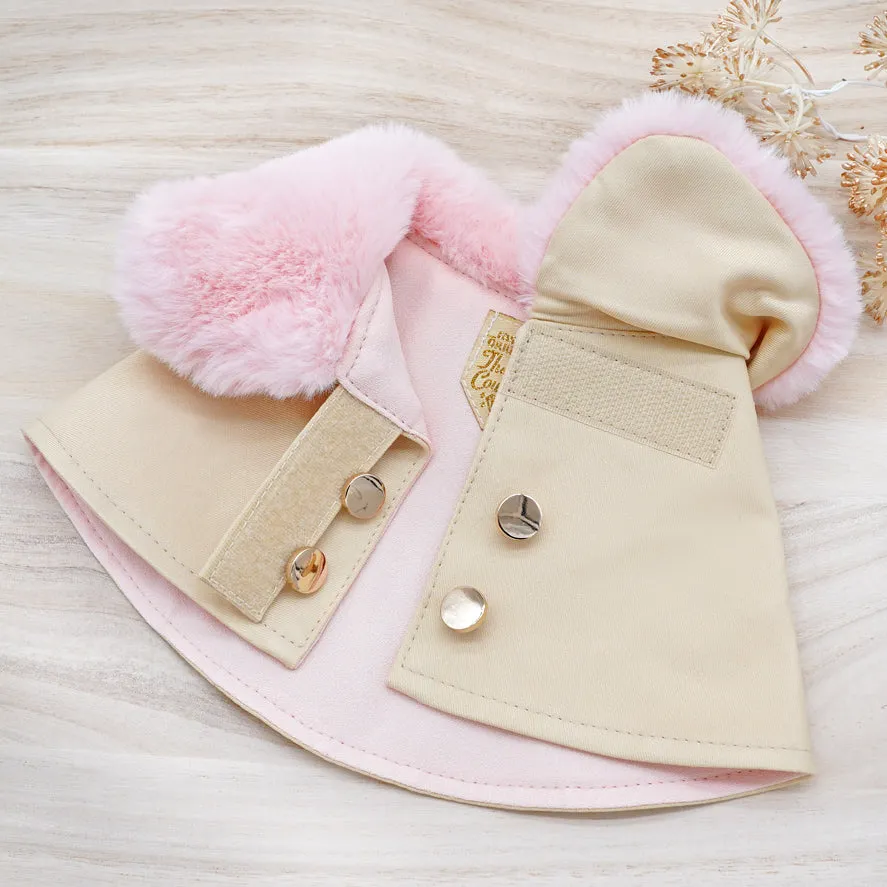 Baby Pink Faux Fur Collar in Champagne Trench Coat