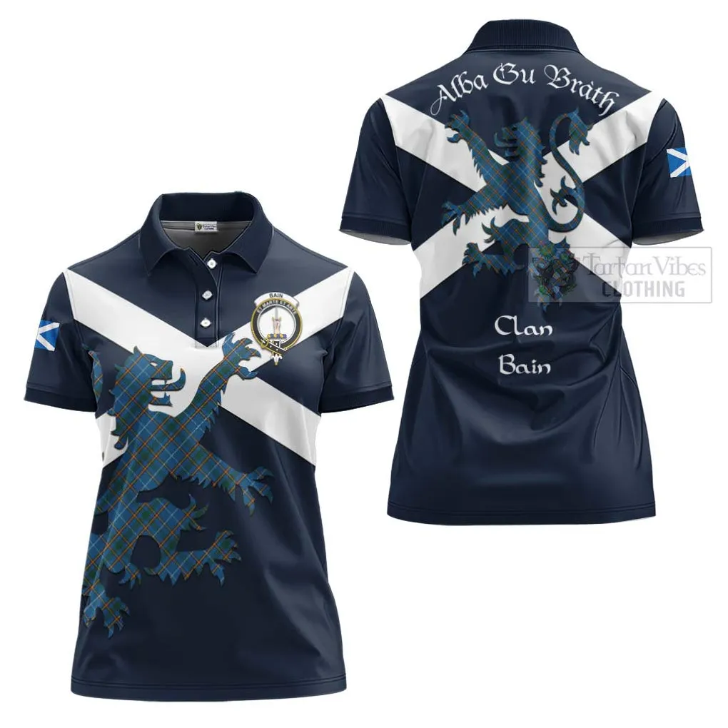 Bain Tartan Lion Rampant Women's Polo Shirt Proudly Display Your Heritage with Alba Gu Brath and Clan Name