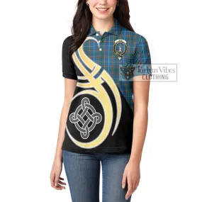 Bain Tartan Women's Polo Shirt with Family Crest and Celtic Symbol Style