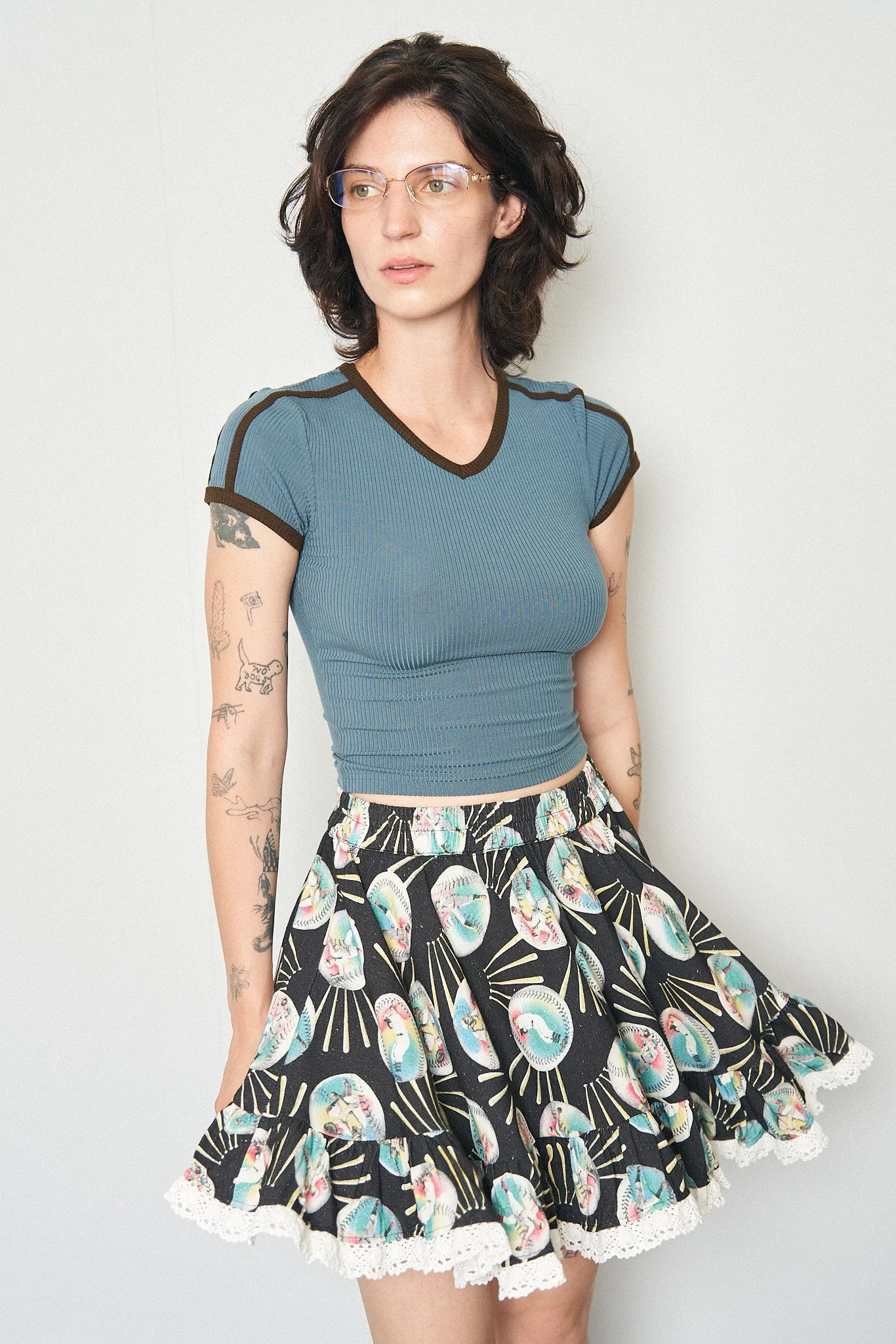 Baseballs Linen Petticoat Mini Skirt