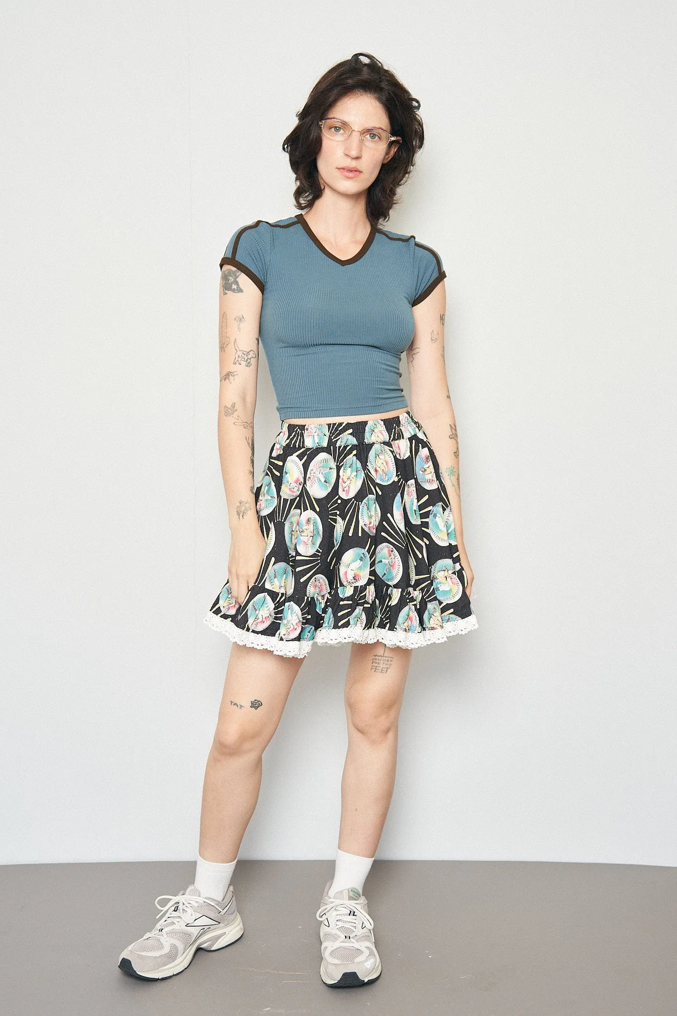 Baseballs Linen Petticoat Mini Skirt