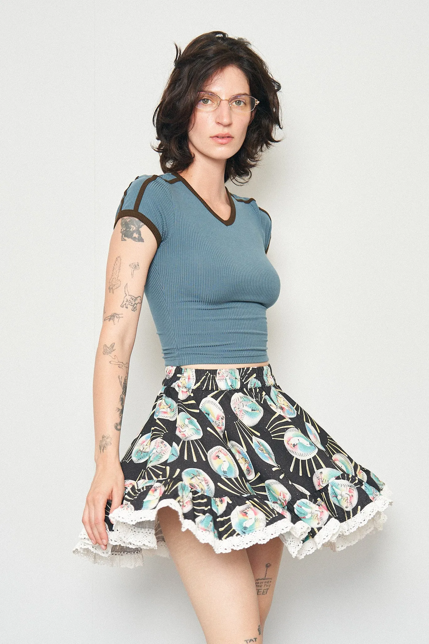 Baseballs Linen Petticoat Mini Skirt