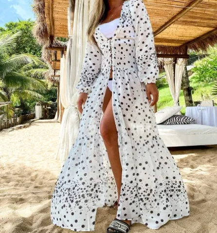 Beach Day Cover Up Maxi Dress Beach Good Vibes Eye Print in Pink, Blue, Dots, Blue Pattern, Turquoise and Black