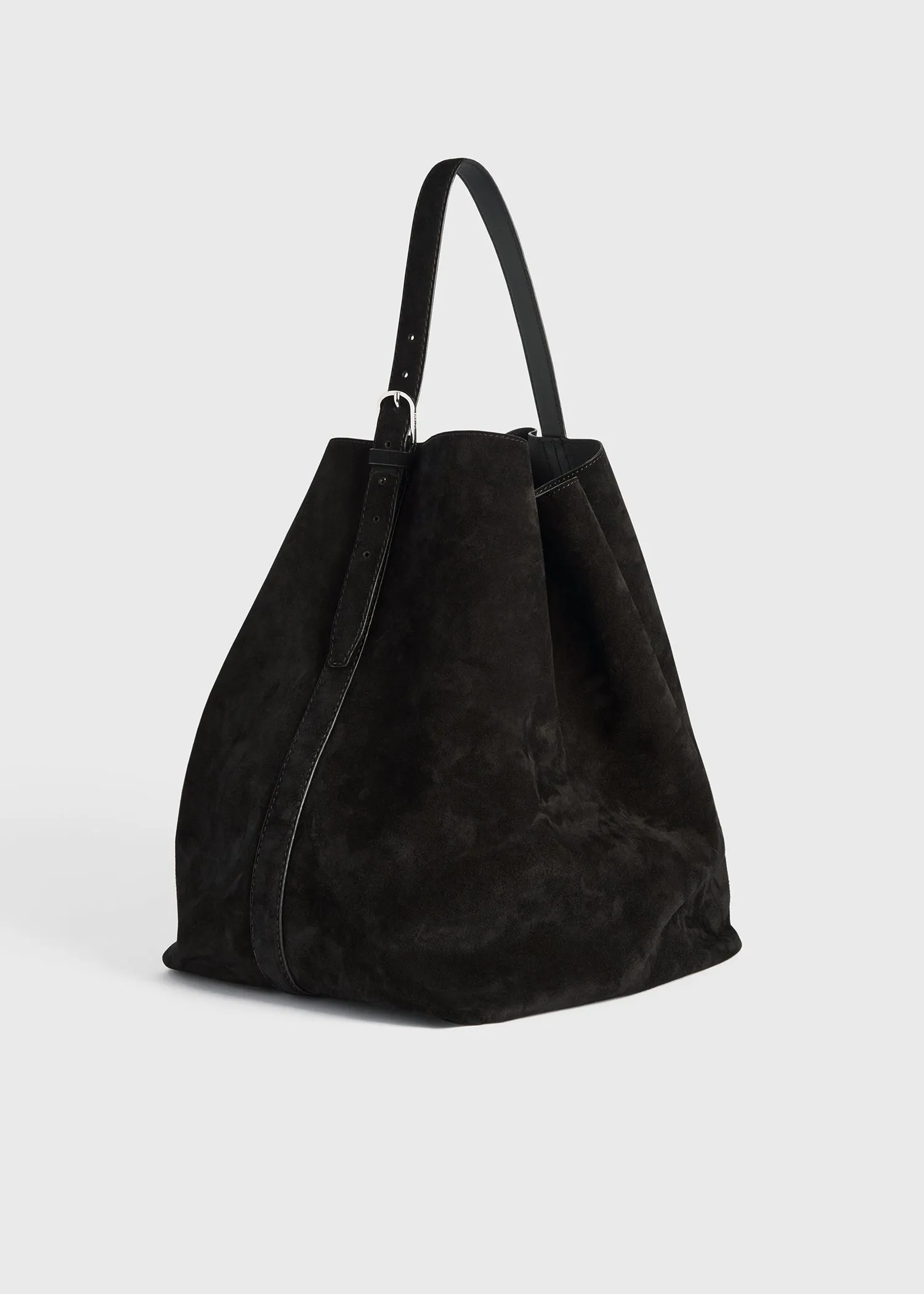 Belted suede tote espresso