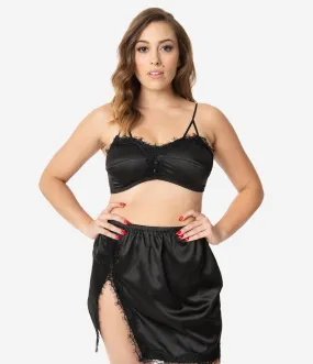 Bettie Page Black Satin & Lace Bralette & Slip Skirt