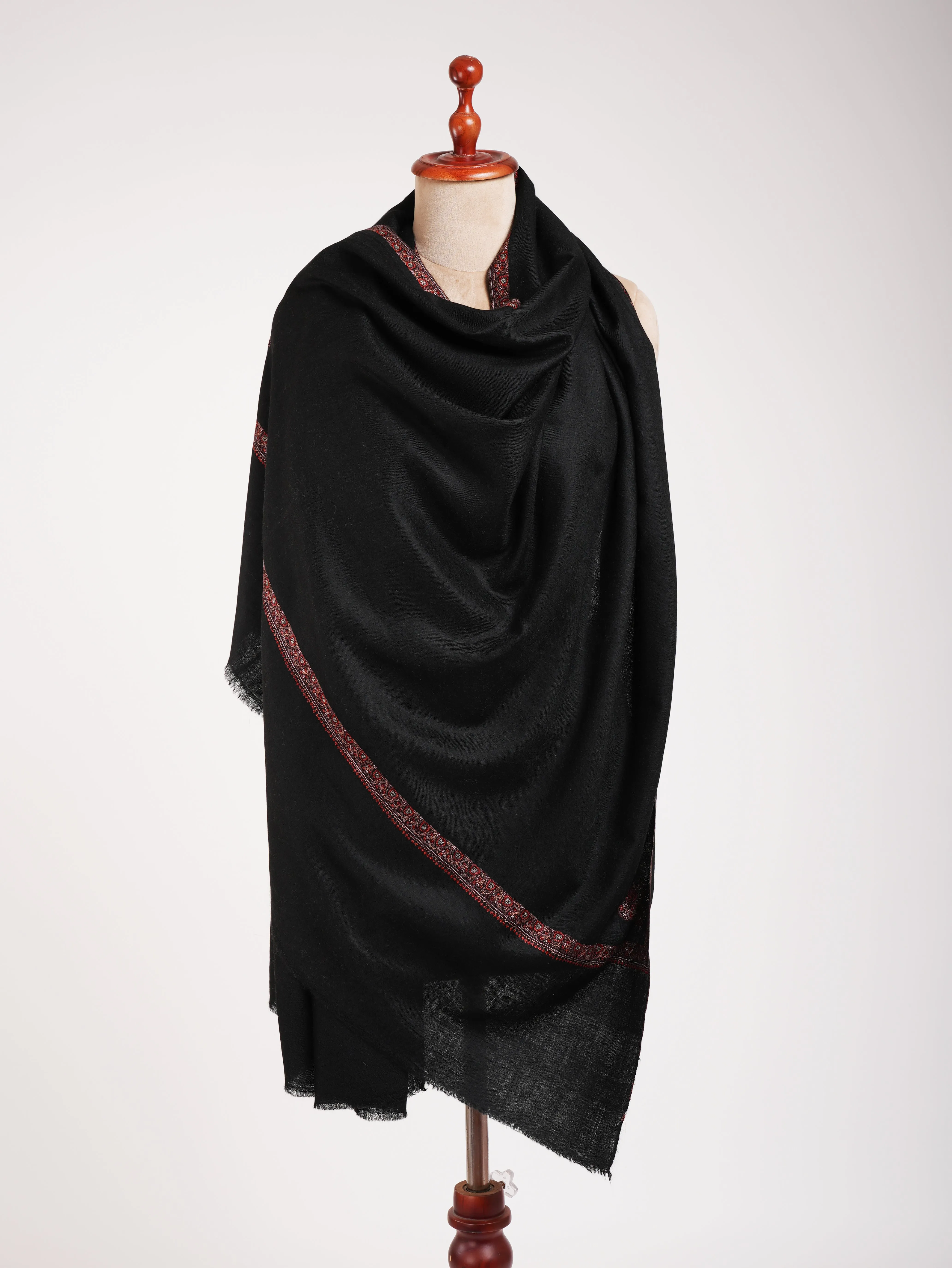 Black Original Pashmina Shawl in Sozni Embroidery