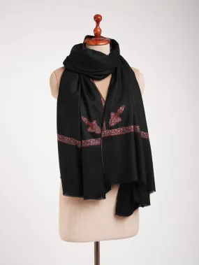 Black Original Pashmina Shawl in Sozni Embroidery