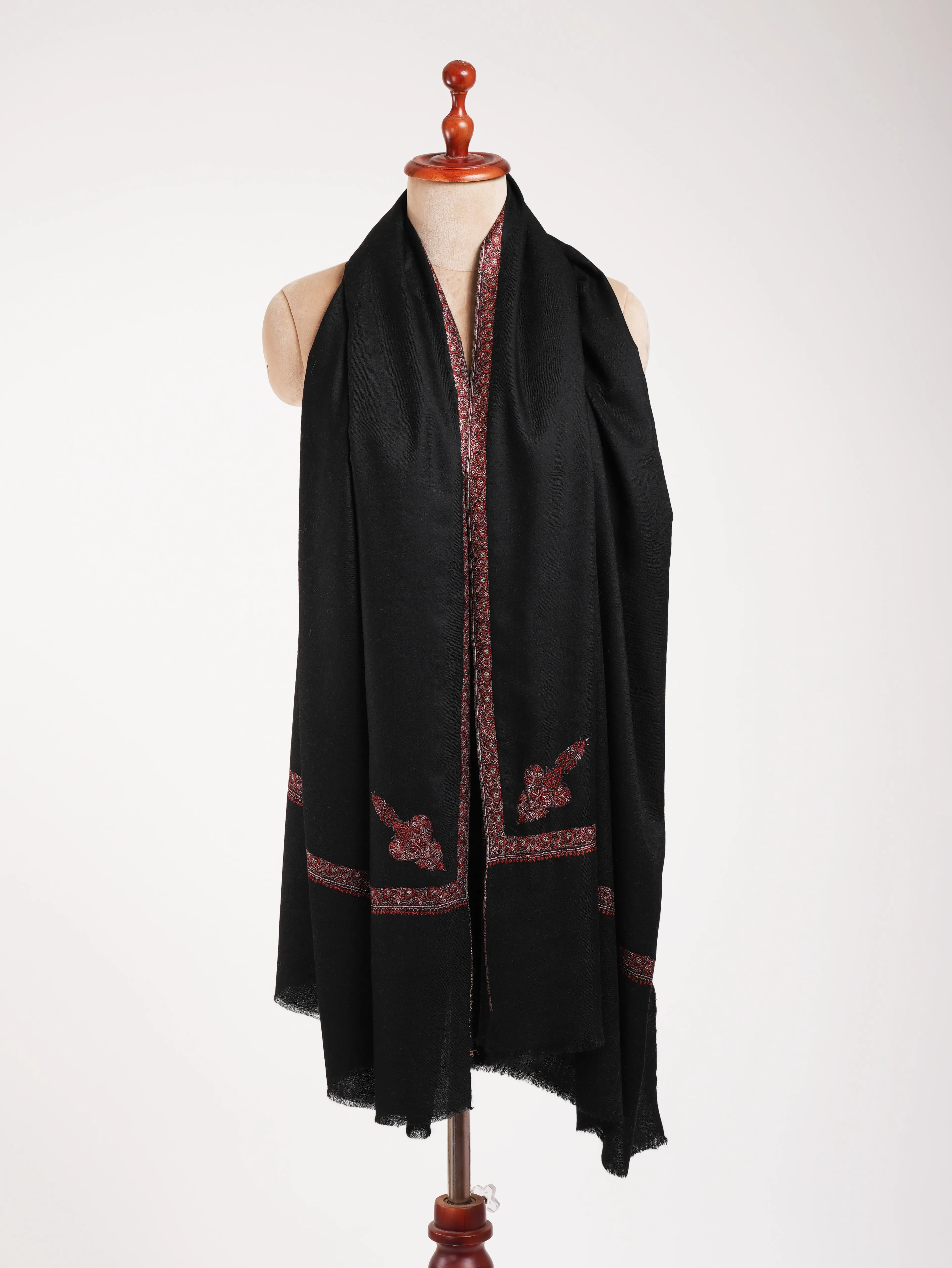 Black Original Pashmina Shawl in Sozni Embroidery