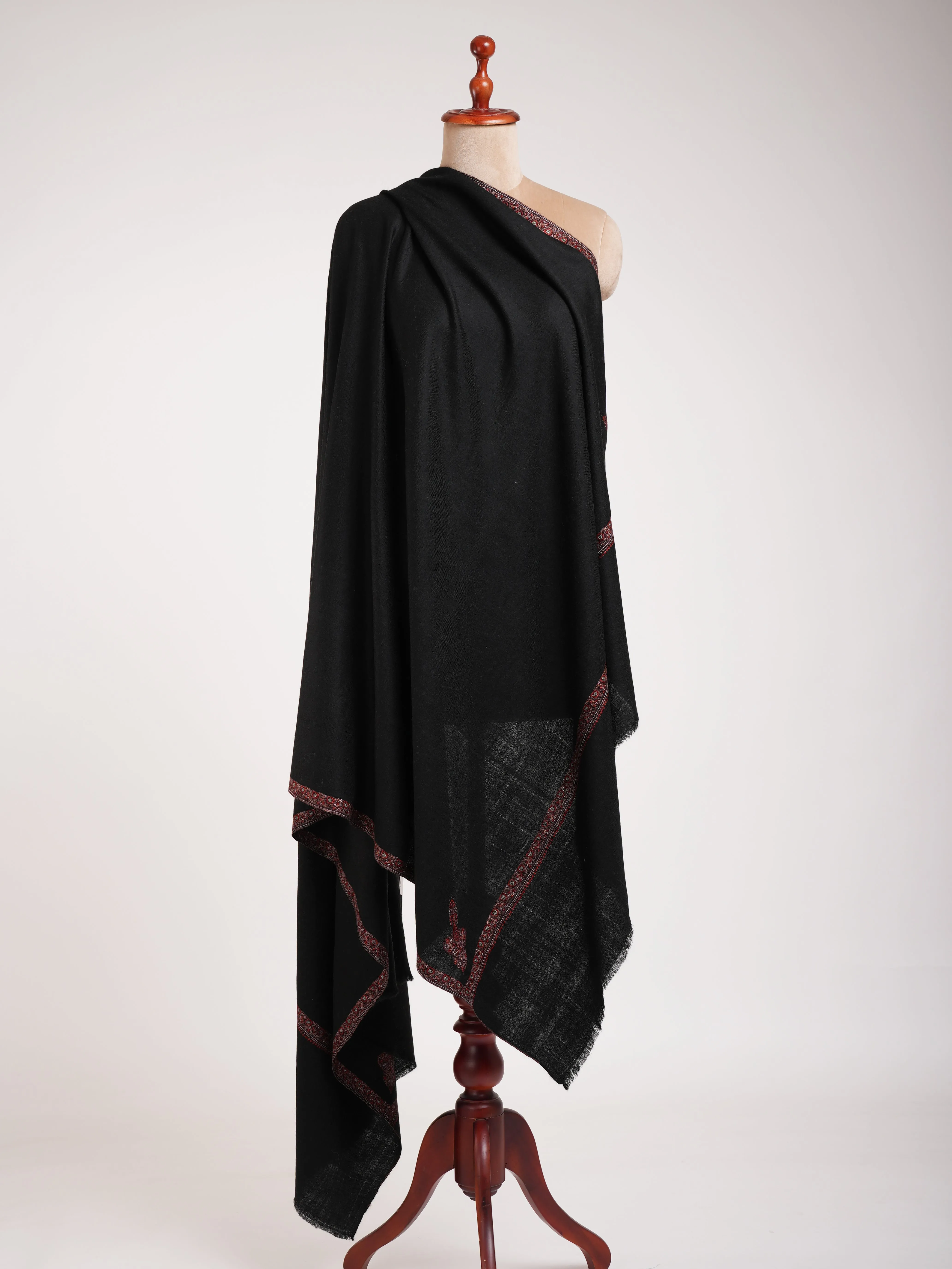 Black Original Pashmina Shawl in Sozni Embroidery