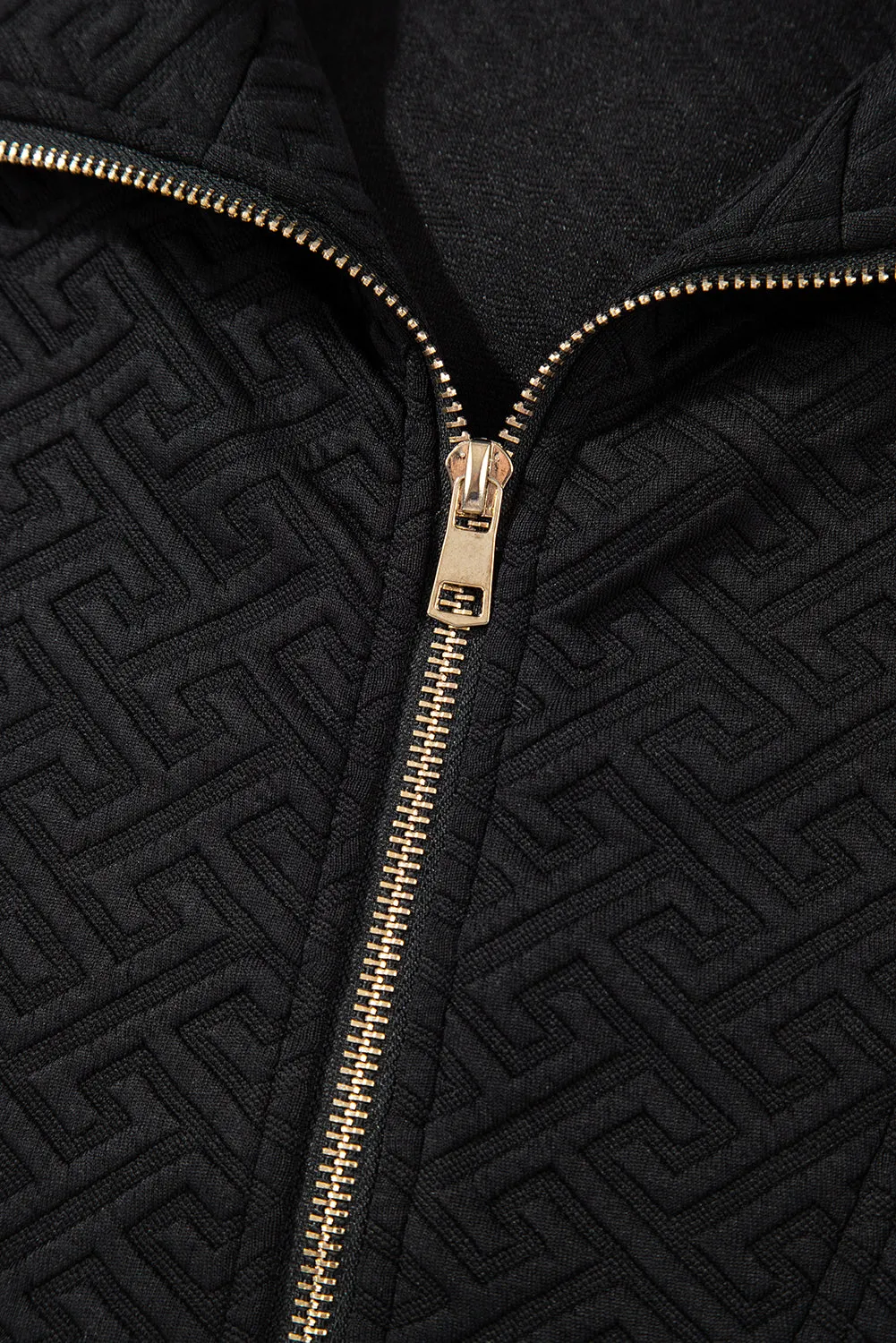 Black Solid Textured Half Zipper Collared Sweatshirt