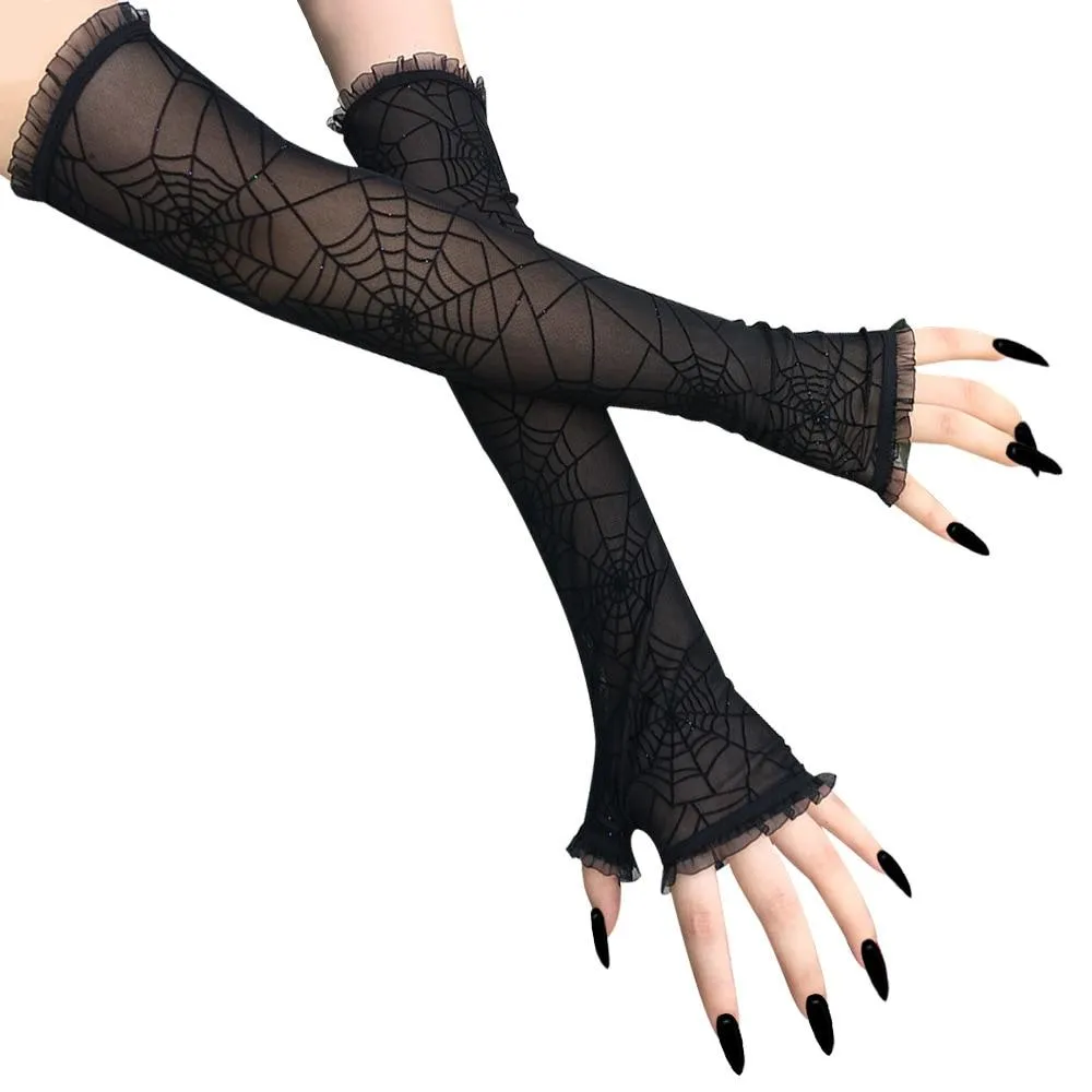 Black Spider Web Lace Gloves