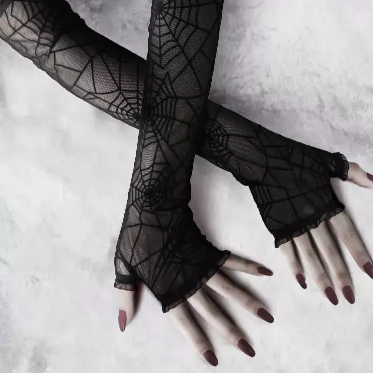 Black Spider Web Lace Gloves