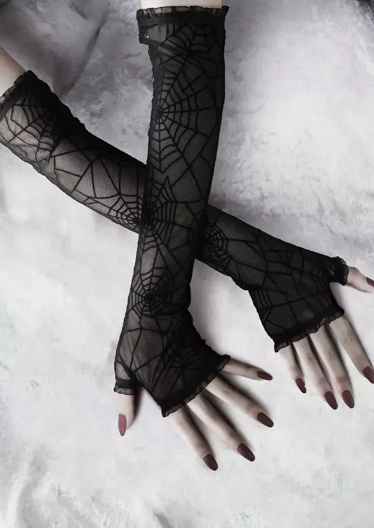 Black Spider Web Lace Gloves