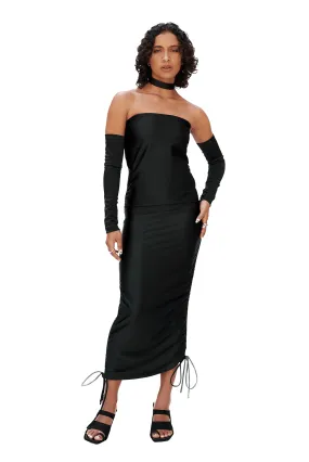 BLACK STRAPLESS MAXI DRESS