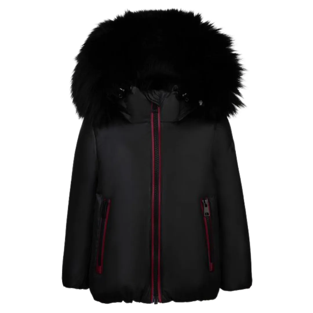 Black with Cranberry Trim Hooded Coat