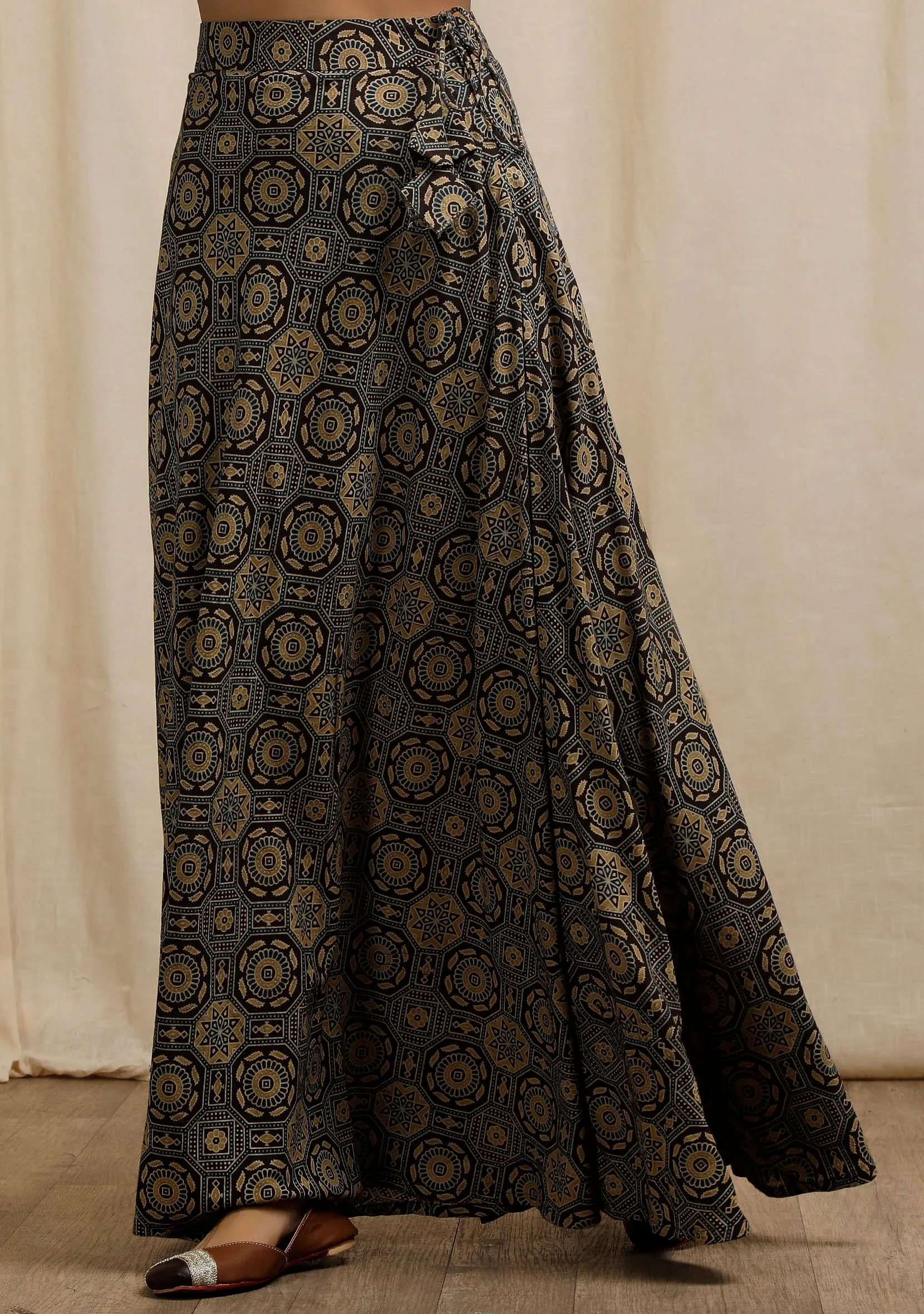 Blue Ajrakh Print Flared Skirt