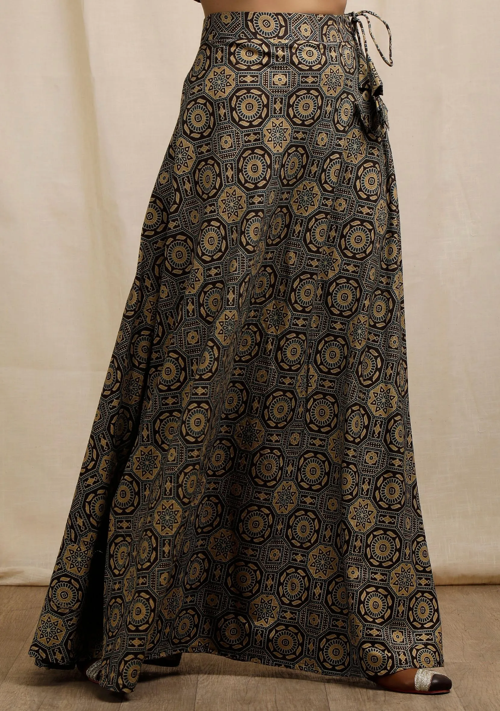 Blue Ajrakh Print Flared Skirt