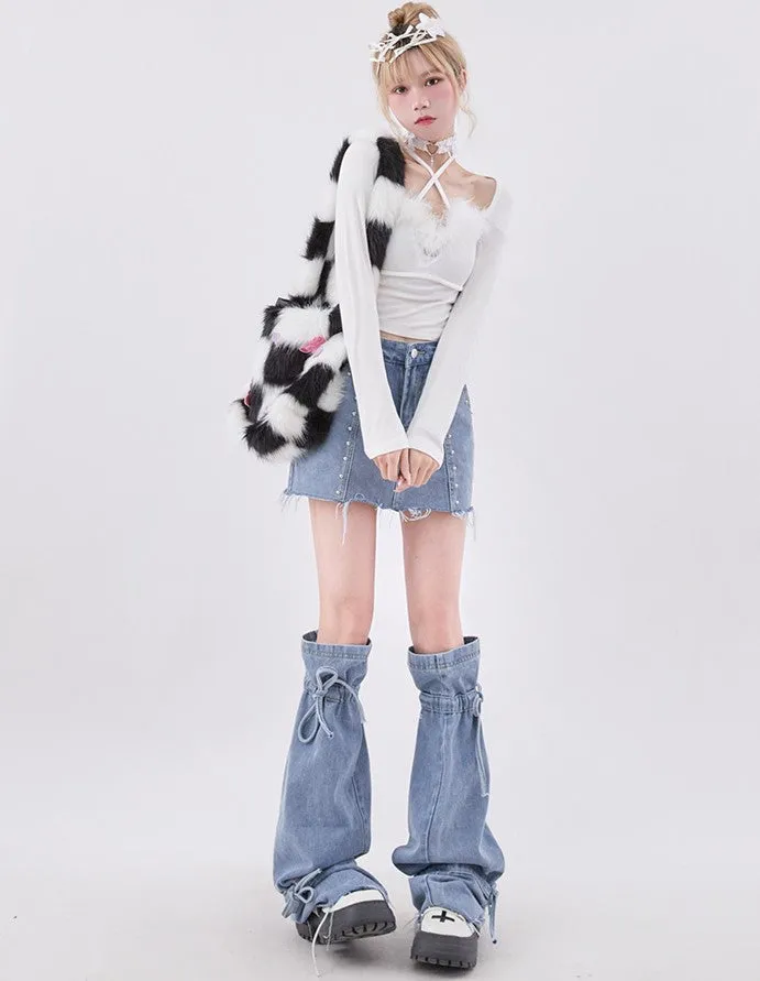 Blue Denim Y2K High Waist Skirt & Leg Warmers Two Piece