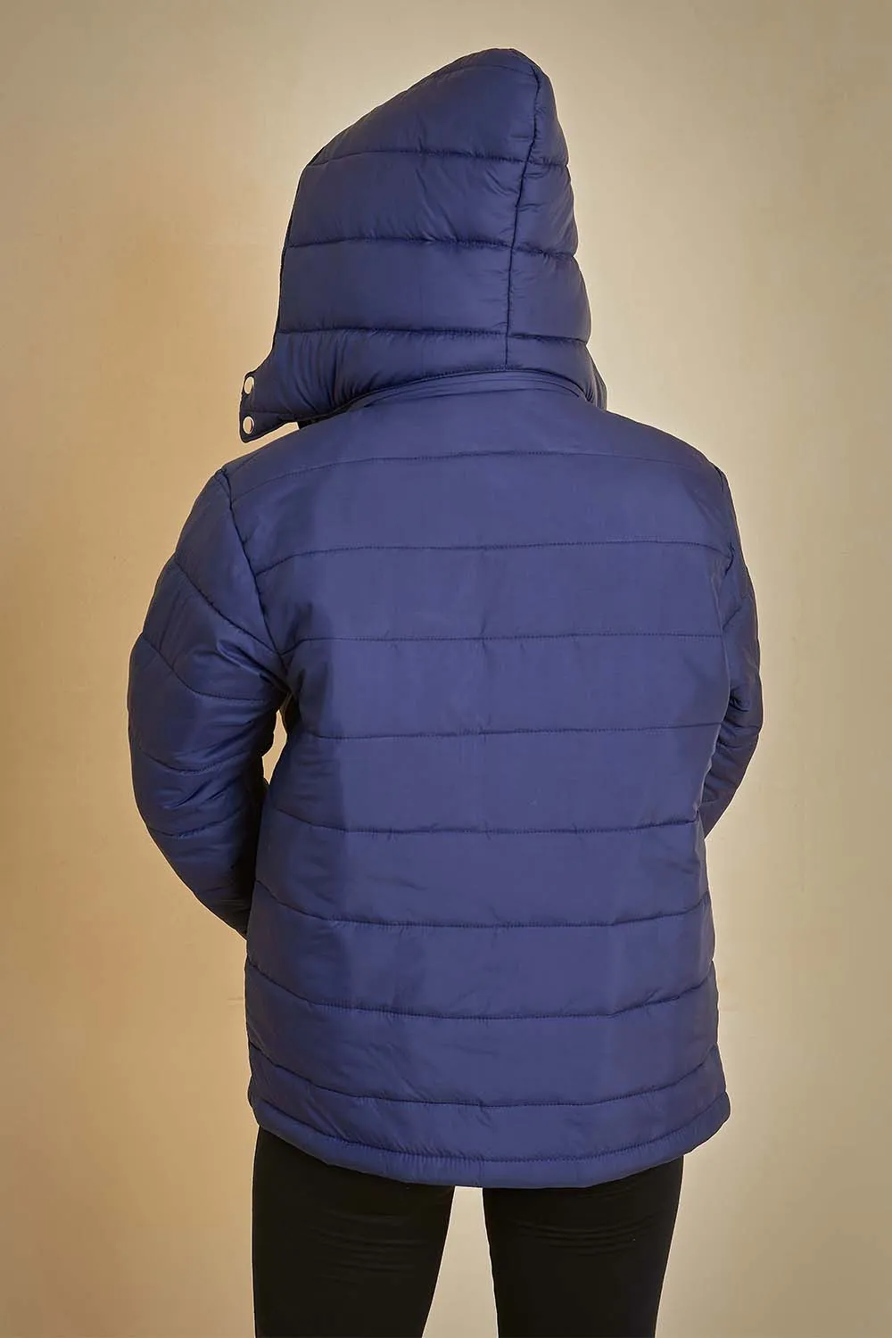 Blue Puffer Jacket with Removable Hood - W