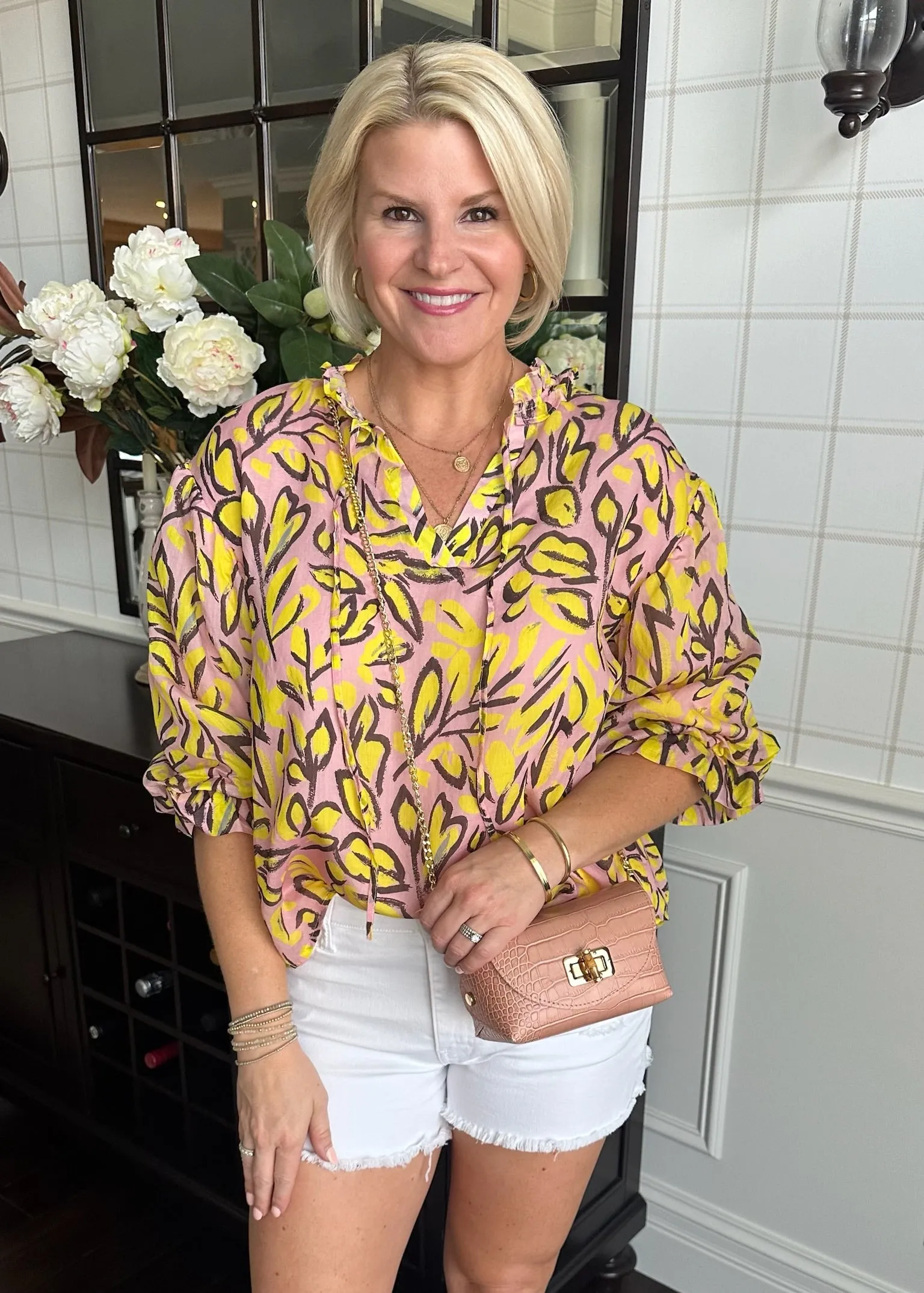 Blush Yellow Tencel Ruffle Neck Blouse