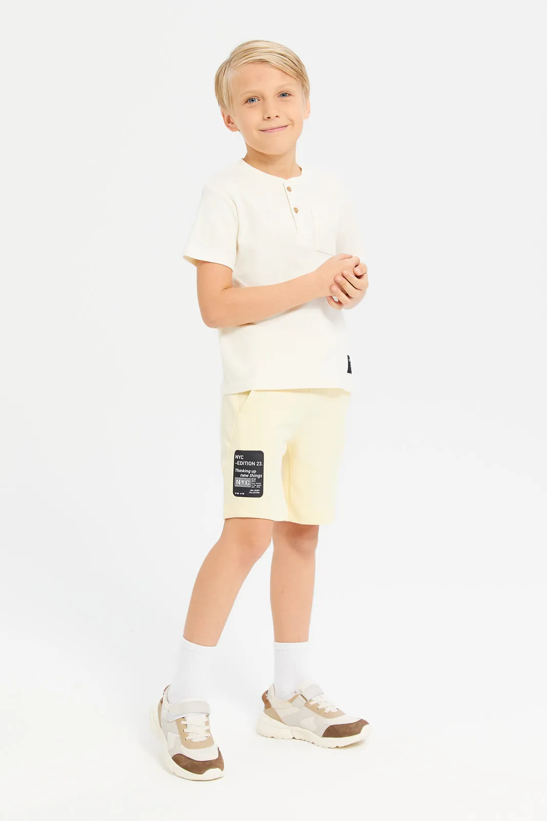 Boys Ecru Henley Ribbed T-Shirt