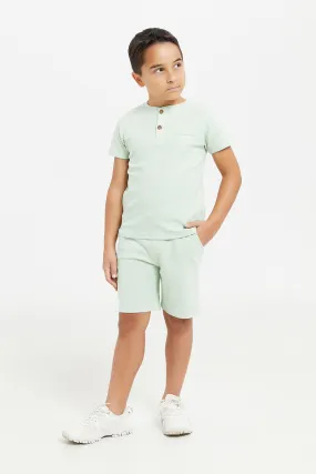 Boys Mint Henley T-Shirt And Shorts Set (2 Piece)