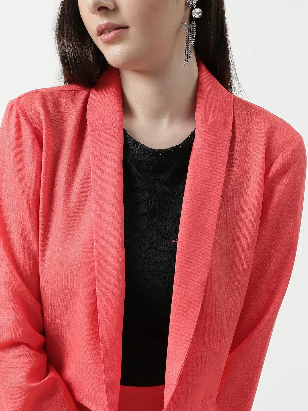 Bright Solid Blazer With Petal Design Skirt Set