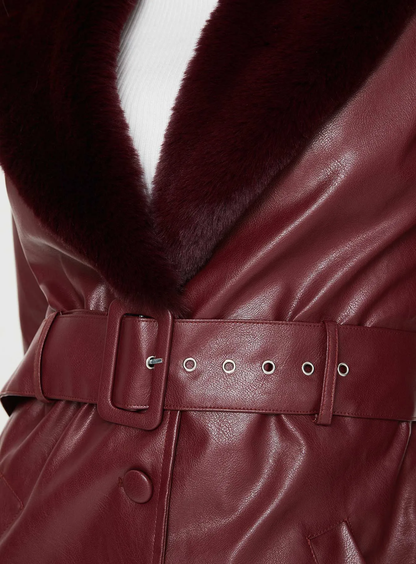 Brooklyn Faux Leather Longline Coat Burgundy