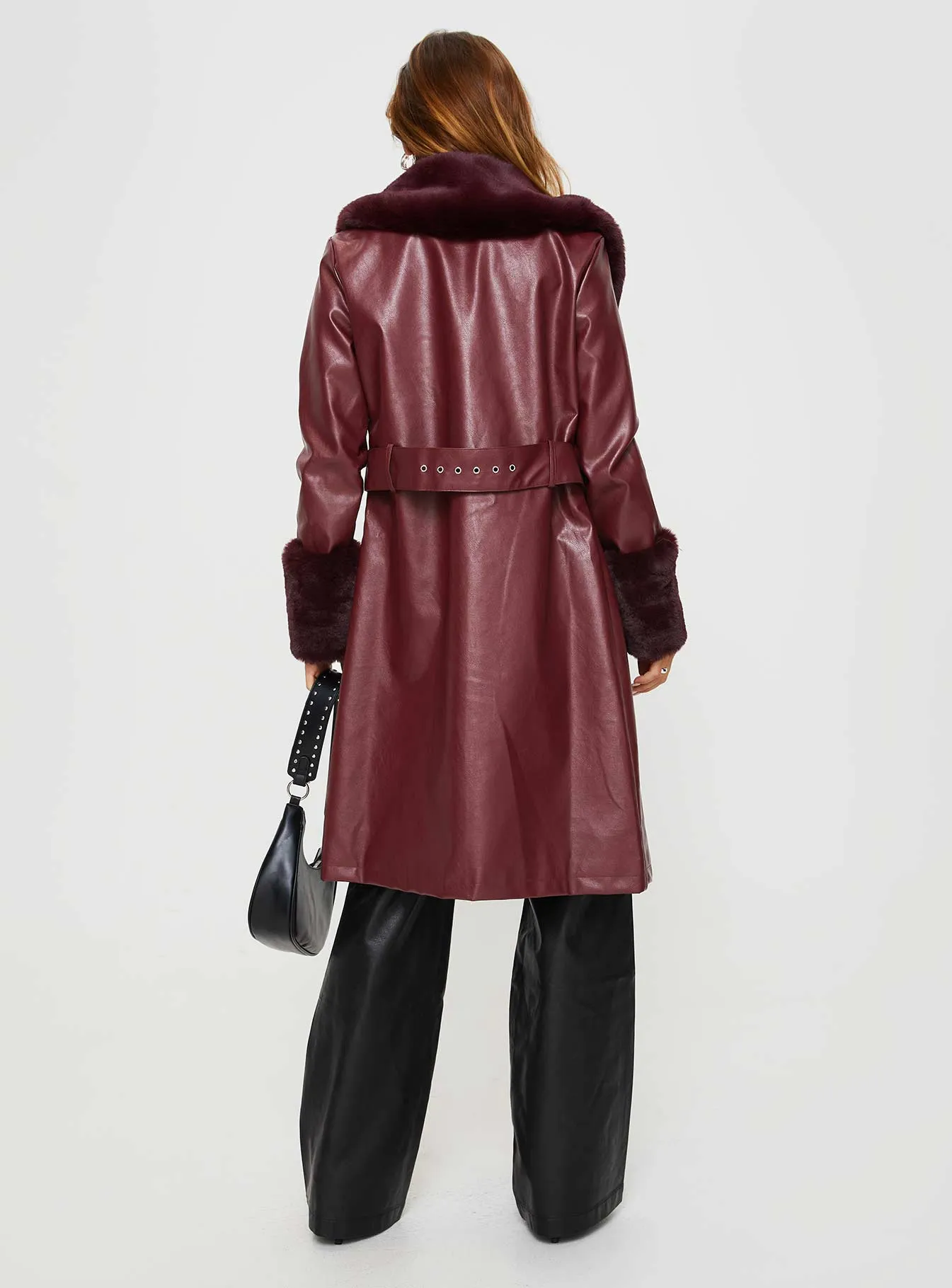 Brooklyn Faux Leather Longline Coat Burgundy