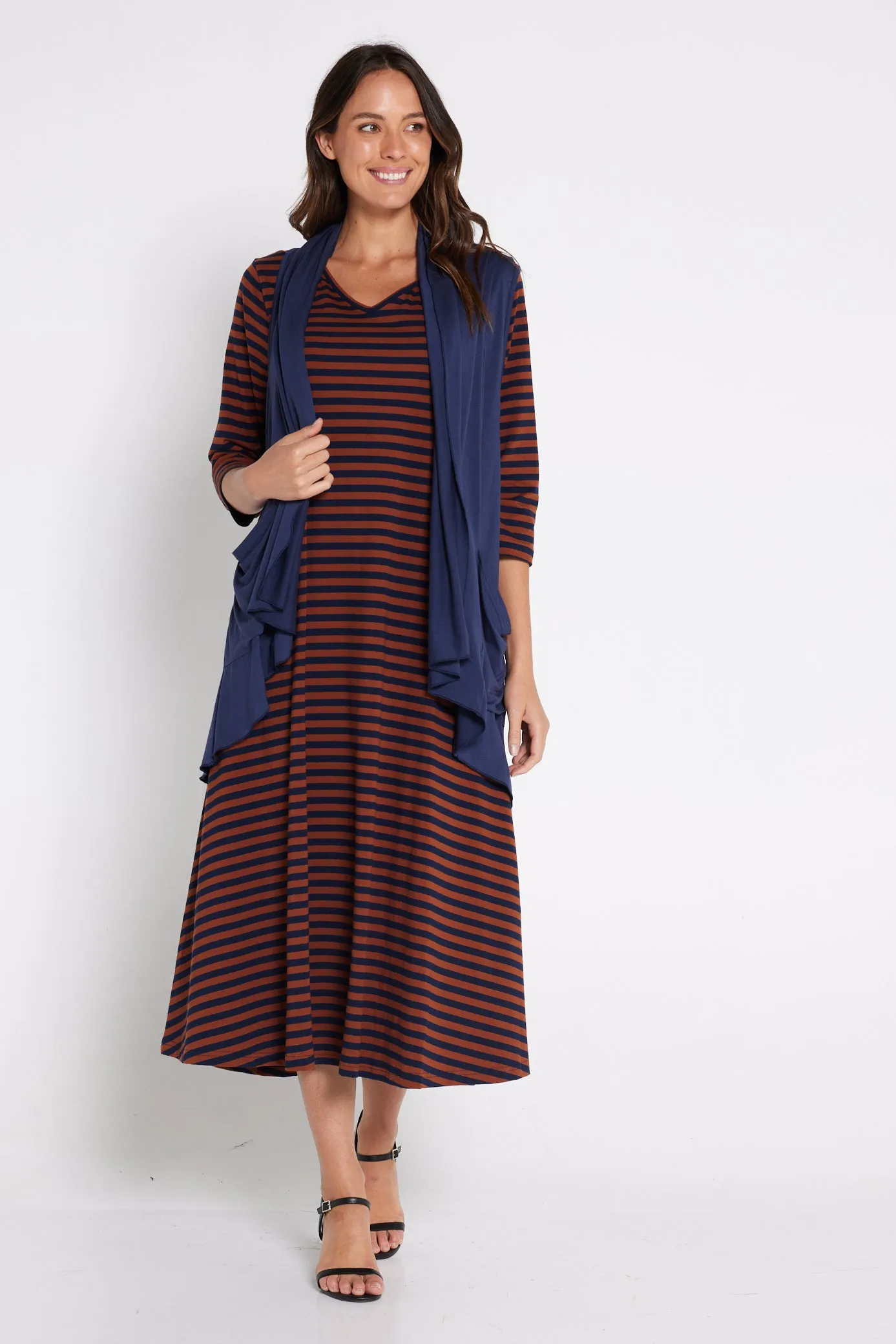 Cameron Dress - Brown/Navy Stripe