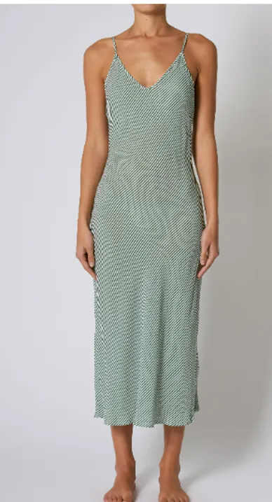 Capri Green Stripe Strappy Slip Midi Dress