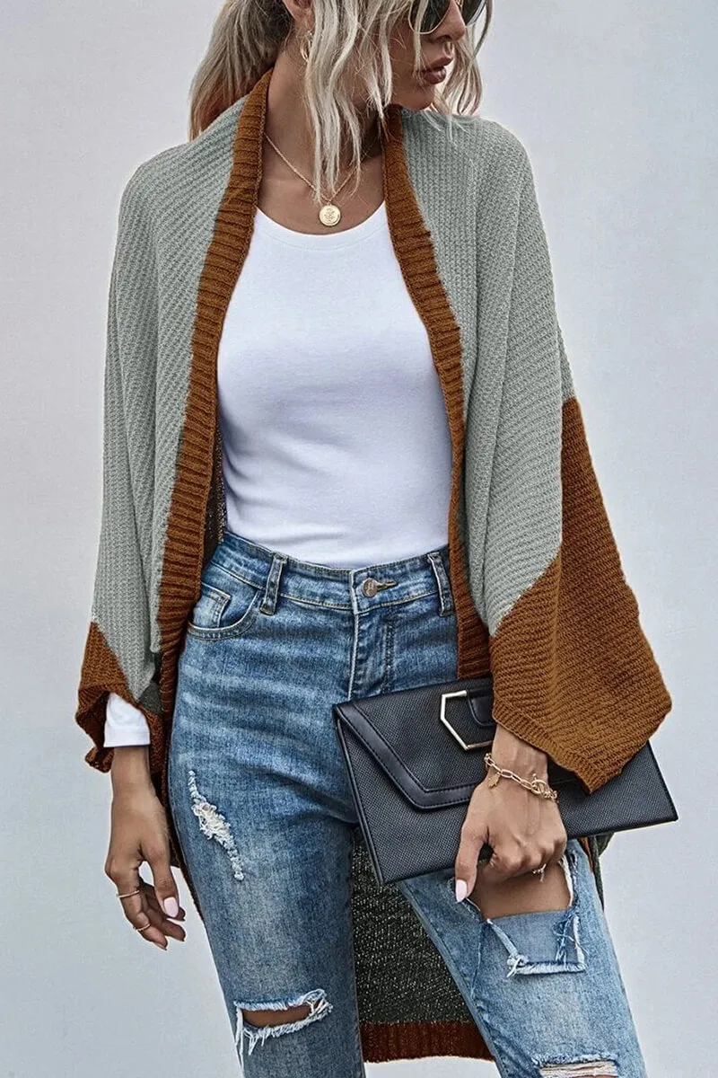 Cardigan Boho Wide Sleeve Color Block