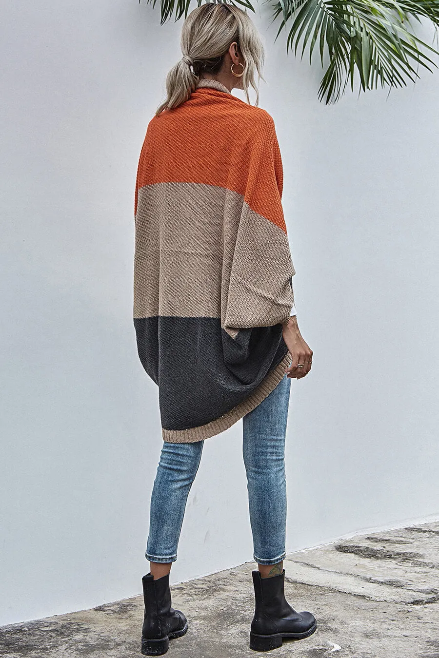 Cardigan Boho Wide Sleeve Color Block