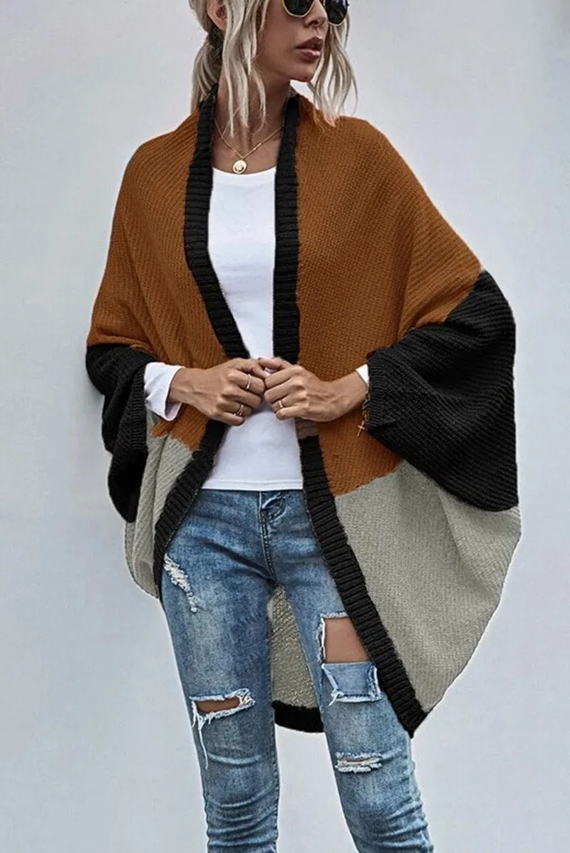 Cardigan Boho Wide Sleeve Color Block