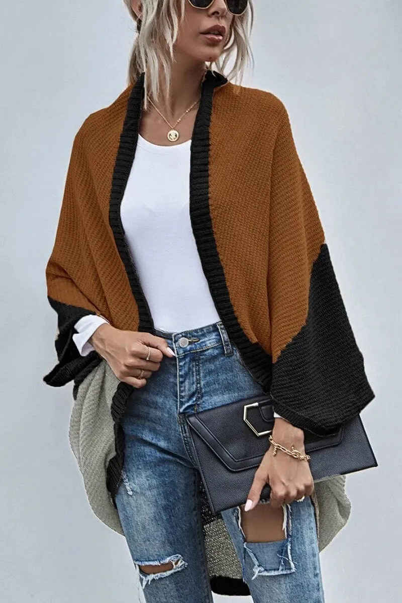 Cardigan Boho Wide Sleeve Color Block