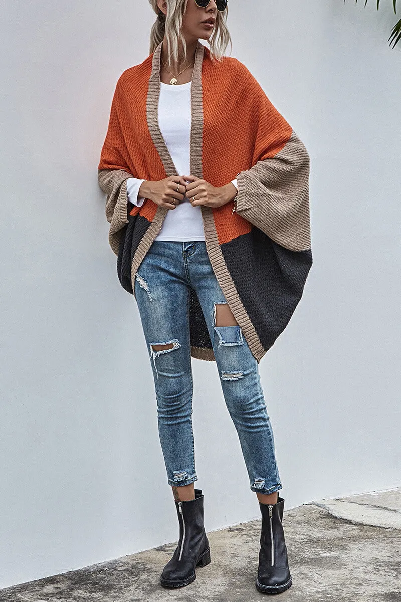 Cardigan Boho Wide Sleeve Color Block