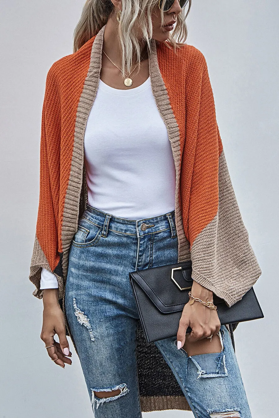 Cardigan Boho Wide Sleeve Color Block