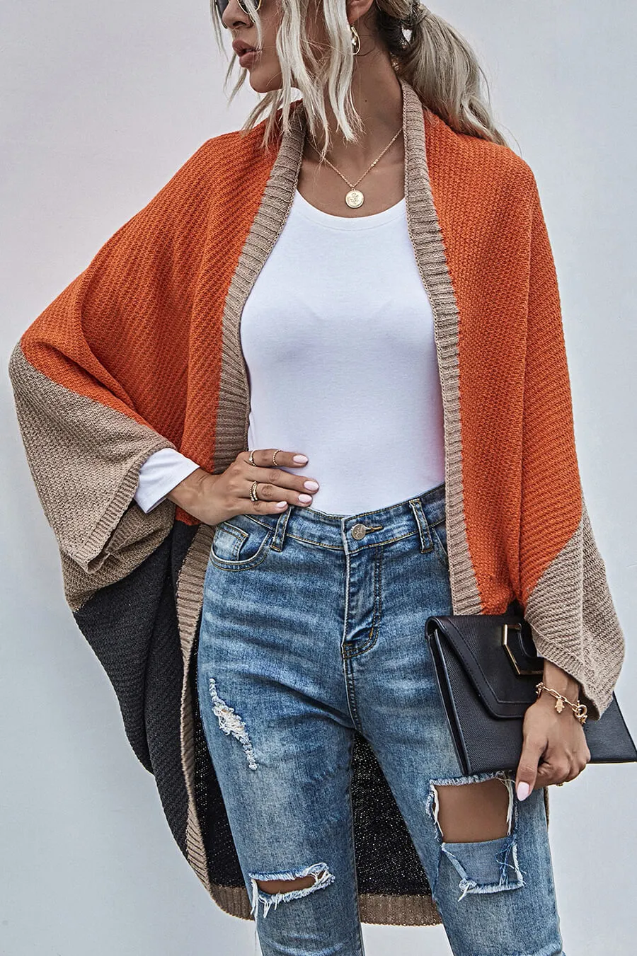 Cardigan Boho Wide Sleeve Color Block