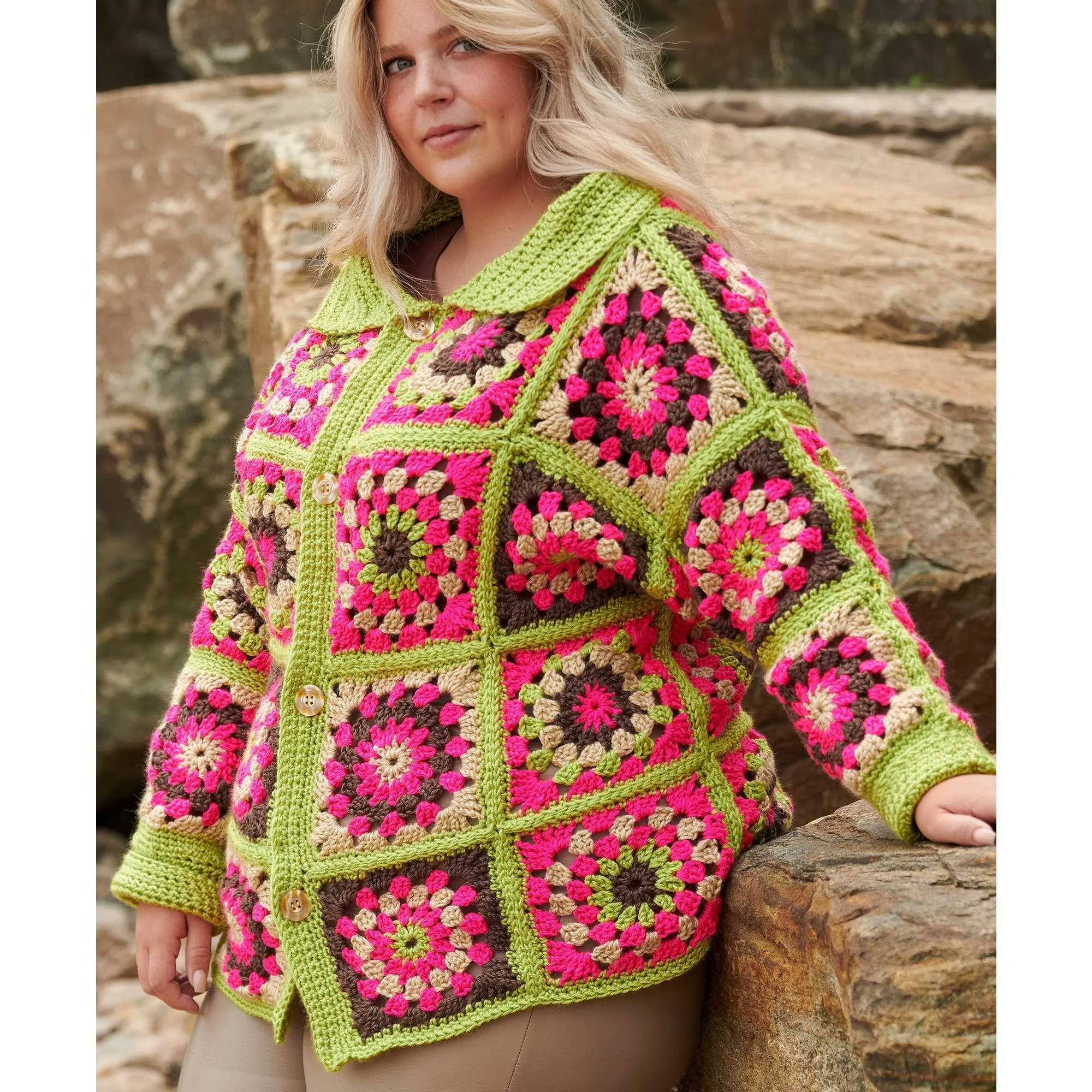 Caron Bright & Bold Crochet Granny Square Cardigan