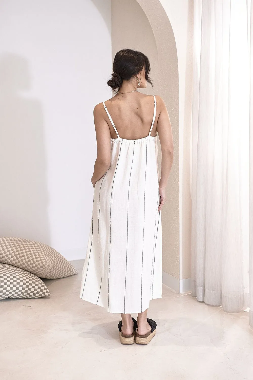 Carter Fundamental Linen Midi - Off White w' Charcoal Fine Stripe