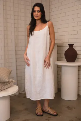 Carter Fundamental Linen Midi - Off White w' Natural Fine Stripe