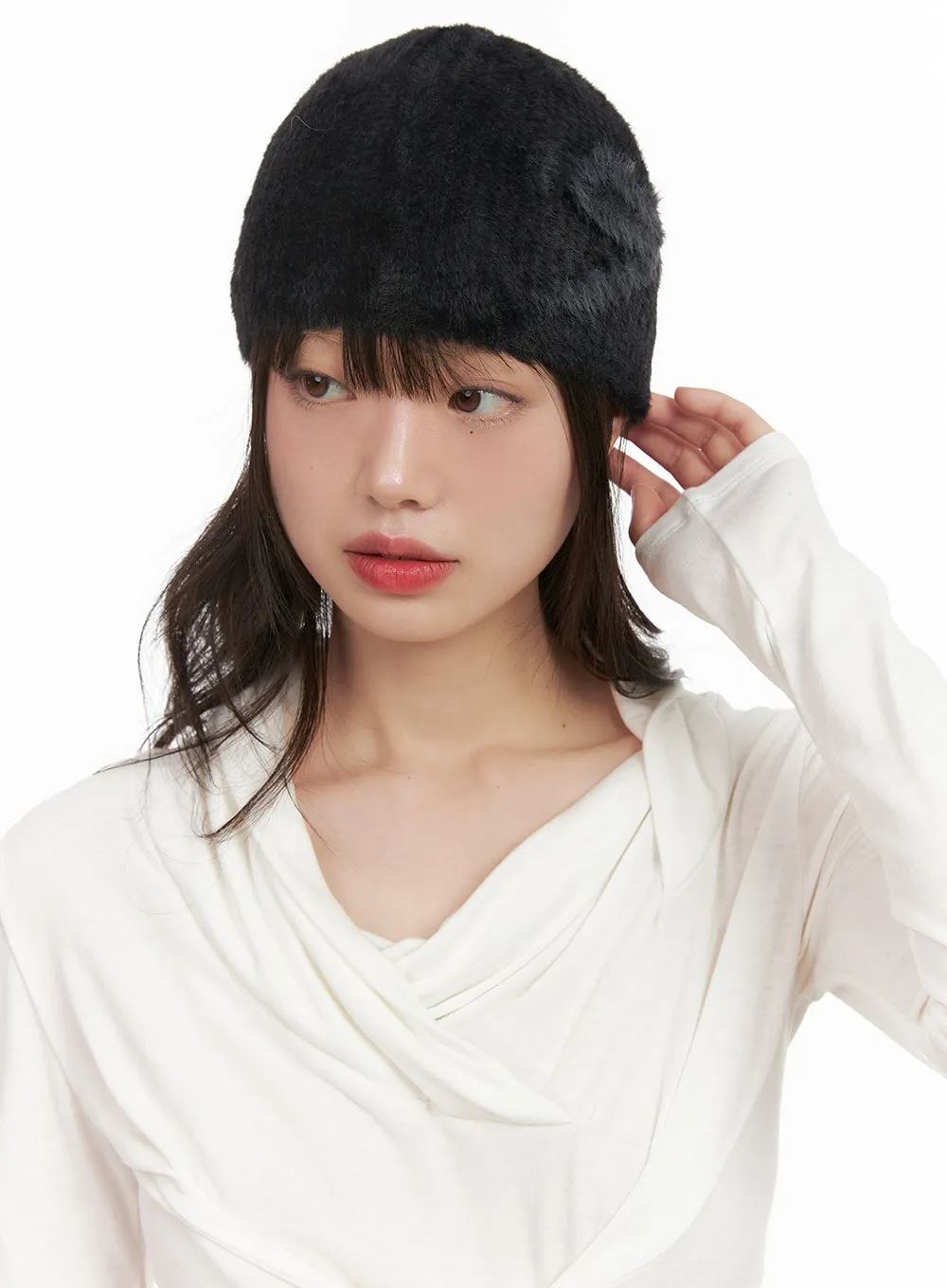 Chic Ribbon Fur Beanie CJ501